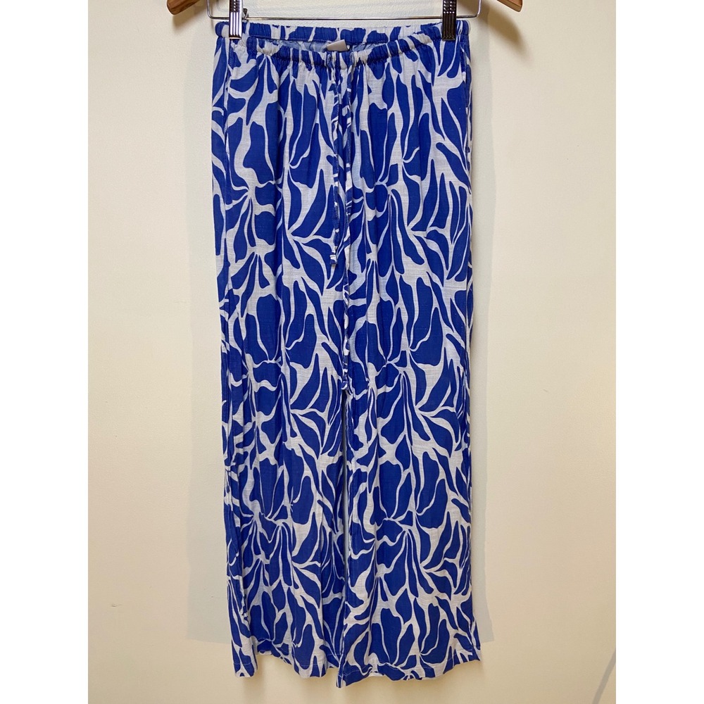 Blanco by Nature Wide Leg Pants Women Small Blue White Cotton Abstract Print